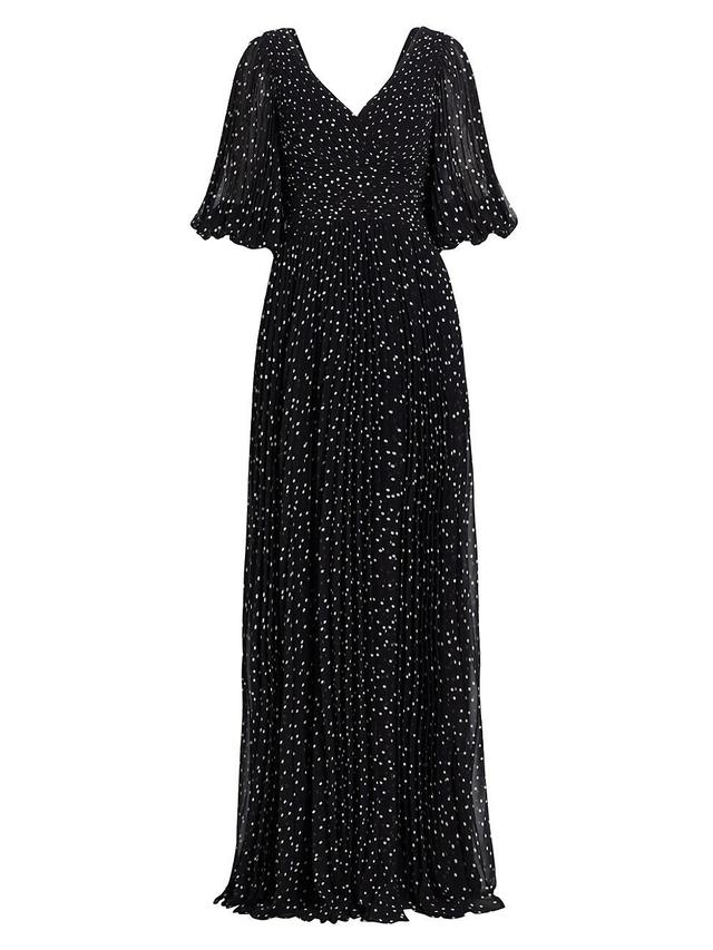 Womens Polka Dot Pleated Chiffon Gown Product Image