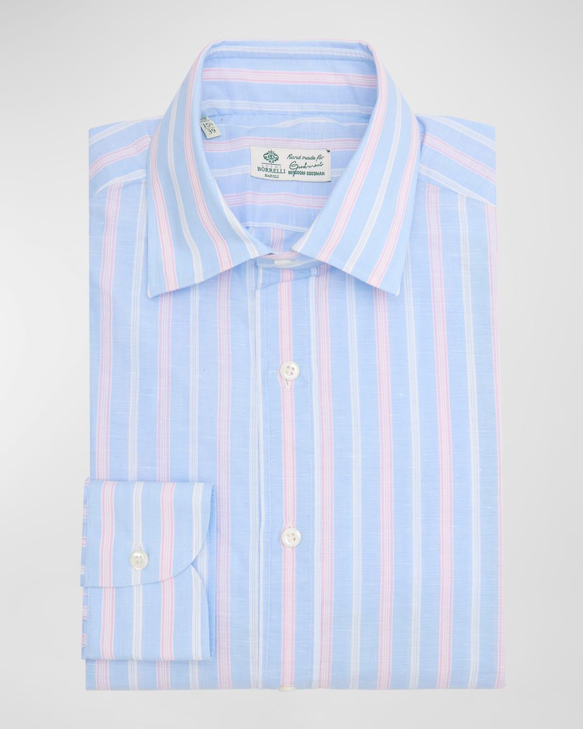 Mens Cotton-Linen Multi-Stripe Dress Shirt Product Image