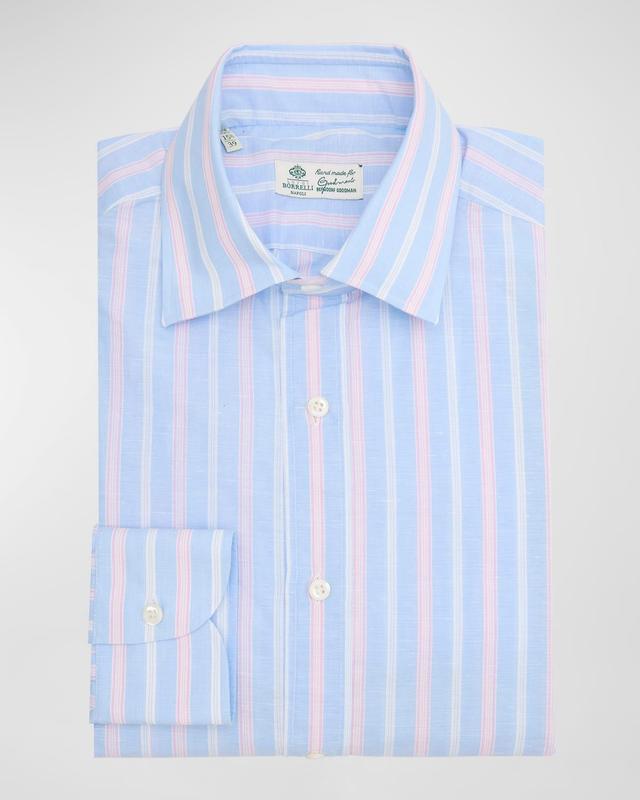 Mens Cotton-Linen Multi-Stripe Dress Shirt Product Image