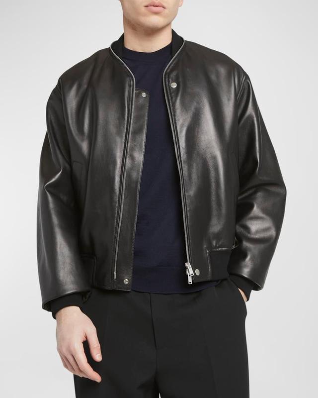 Mens Leather Bomber Jacket Product Image