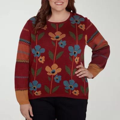 Alfred Dunner Plus Womens Crew Neck Long Sleeve Floral Pullover Sweater product image