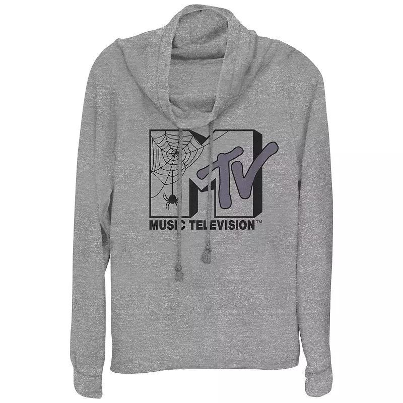 Womens MTV Spider Halloween Logo Cowlneck Graphic Lightweight Long Sleeve Gray Grey Product Image