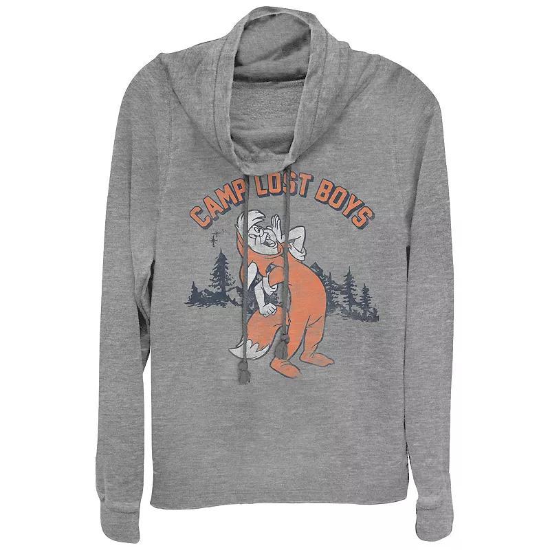 Disneys Peter Pan Juniors Camp Lost Boys Cowlneck Graphic Lightweight Long Sleeve, Girls Gray Grey Product Image