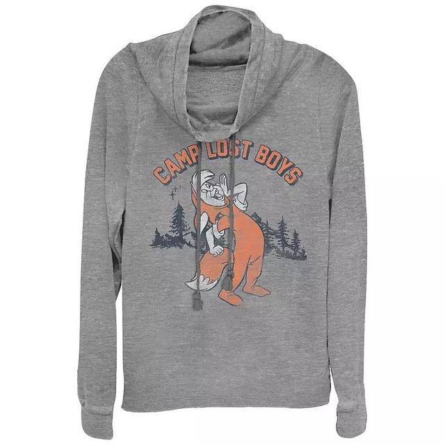 Disneys Peter Pan Juniors Camp Lost Boys Cowlneck Graphic Lightweight Long Sleeve, Girls Gray Grey Product Image