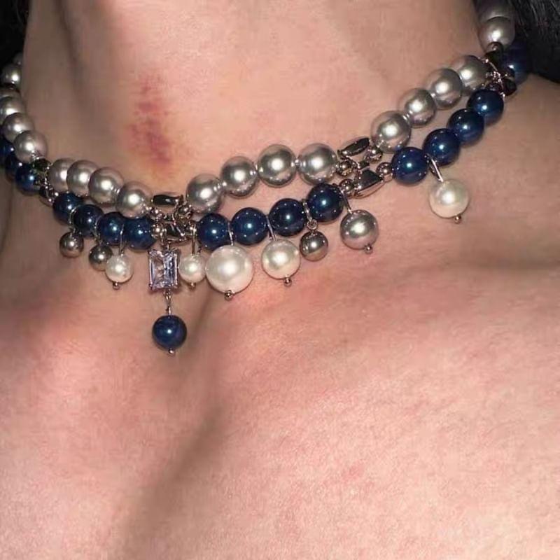 Faux Pearl Layered Choker Necklace Product Image