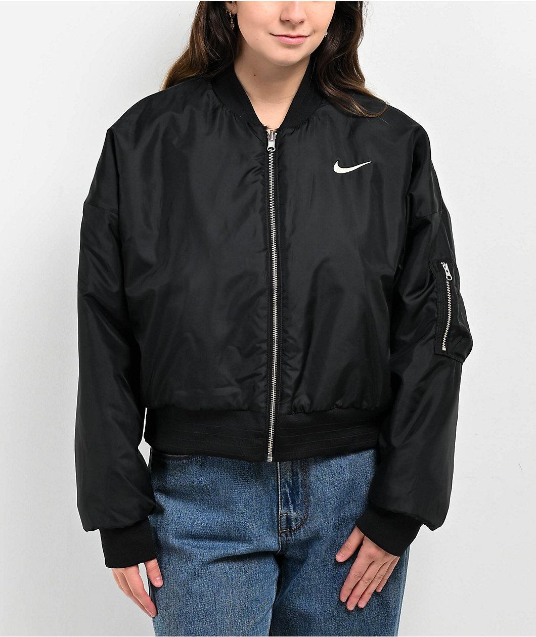 Nike Sportswear Faux Fur Black Reversible Bomber Jacket Product Image