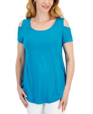 Women's Short Sleeve Scoop-Neck Cold-Shoulder Top, Created for Macy's  Product Image