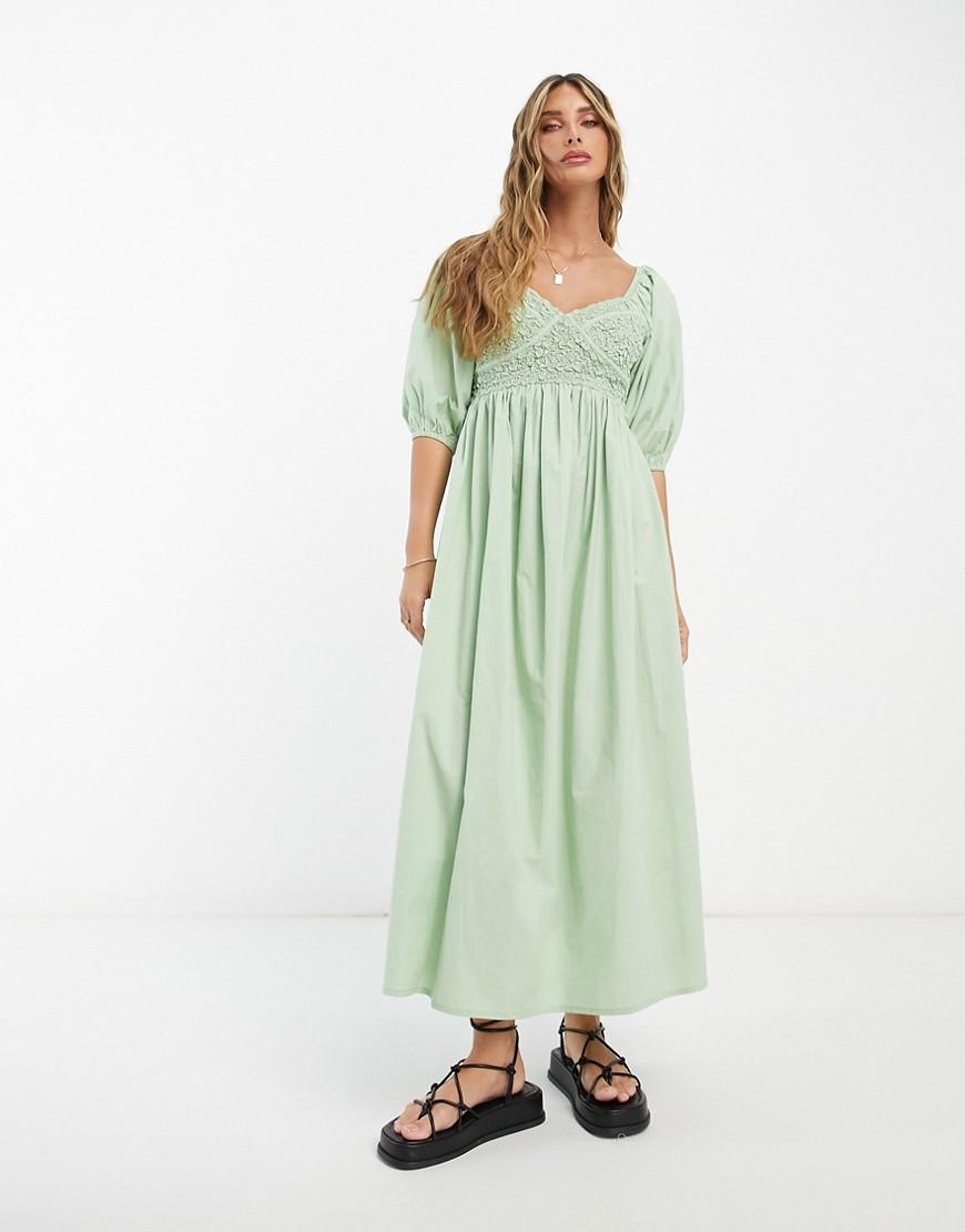 ASOS DESIGN cotton shirred corset midi dress in sage green Product Image