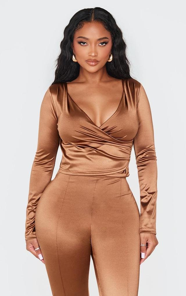 Shape Brown Disco Sculpt Wrap Over Long Sleeve Top Product Image