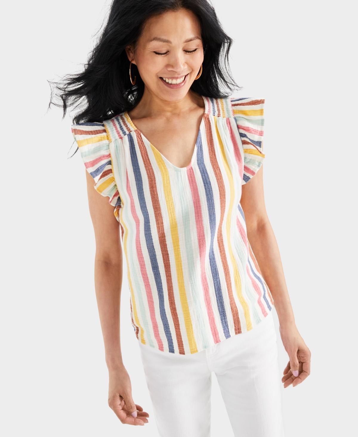 Women's Printed Cotton Gauze Flutter Sleeve Top, Created for Macy's Product Image