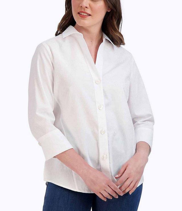 Foxcroft Paityn Jacquard Point Collar 3/4 Sleeve Shirttail Hem Button Front Shirt Product Image