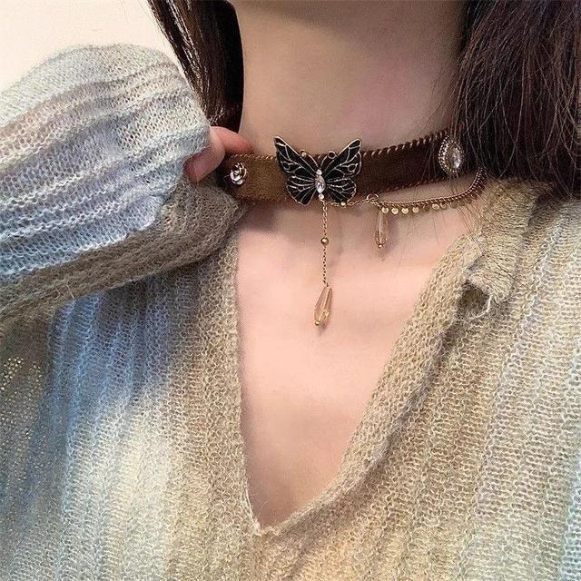 Butterfly Faux Crystal Alloy Faux Leather Choker Product Image