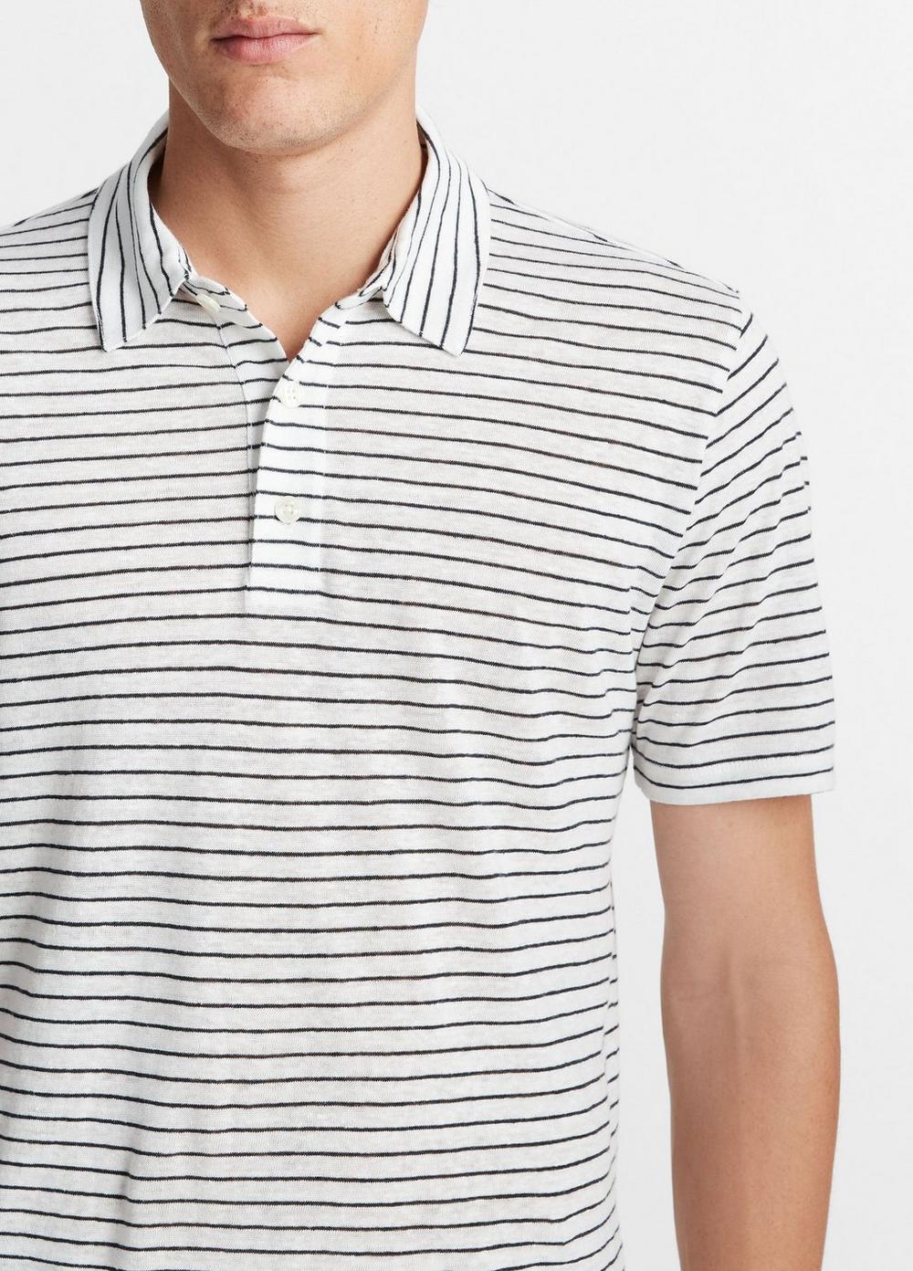 Striped Linen Short-Sleeve Polo Shirt Product Image