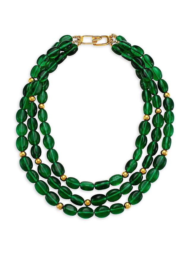 Womens 3-Strand Emerald Glass Bead Nested Necklace Product Image