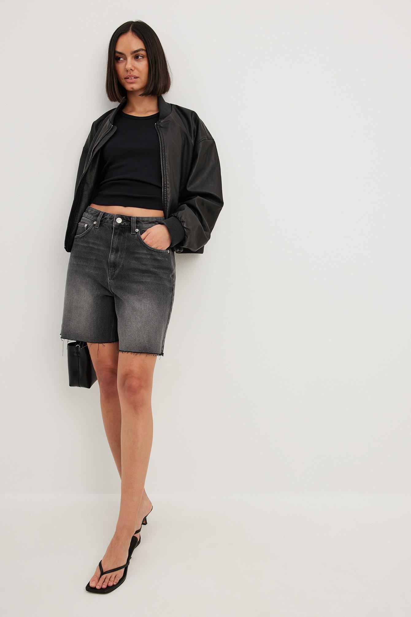 High Waist Raw Hem Denim Shorts Product Image