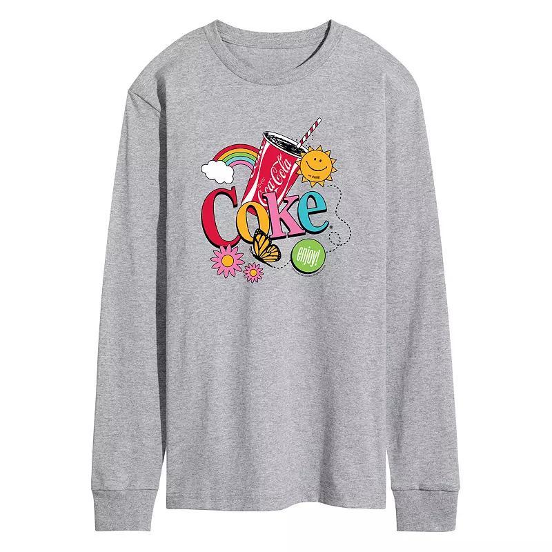 Mens Coke Colorful Coke Collage Long Sleeve Graphic Tee Grey Gray Product Image