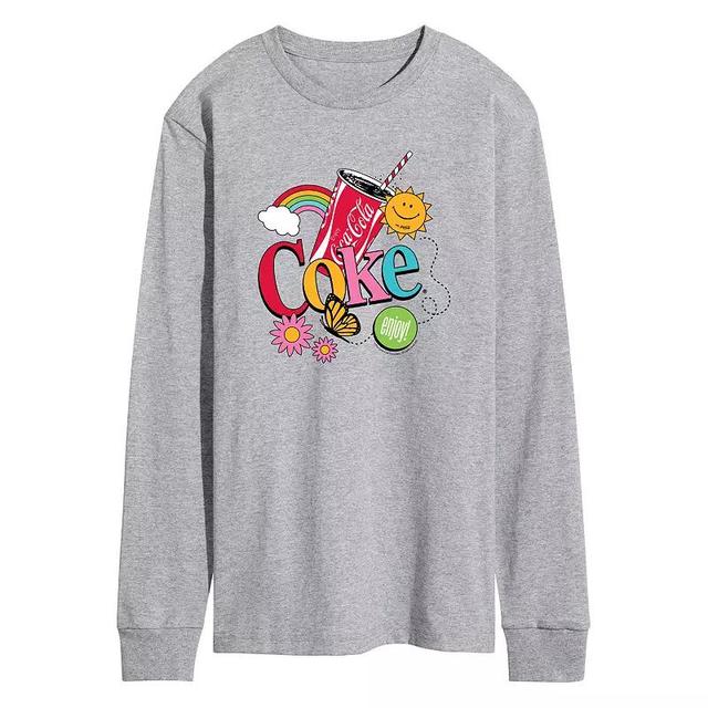 Mens Coke Colorful Coke Collage Long Sleeve Graphic Tee Grey Gray Product Image