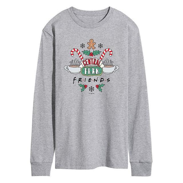 Mens Friends Holiday Central Perk Long Sleeve Graphic Tee Grey Gray Product Image