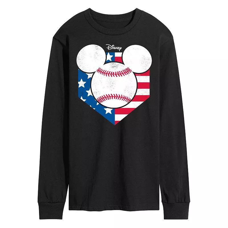 Disneys Mickey Mouse Mens Baseball Flag Long Sleeve Graphic Tee Product Image