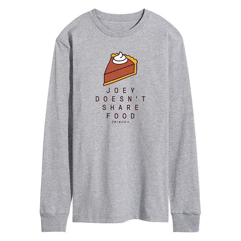 Mens Friends Joey Doesnt Share Food Long Sleeve Graphic Tee Grey Gray Product Image