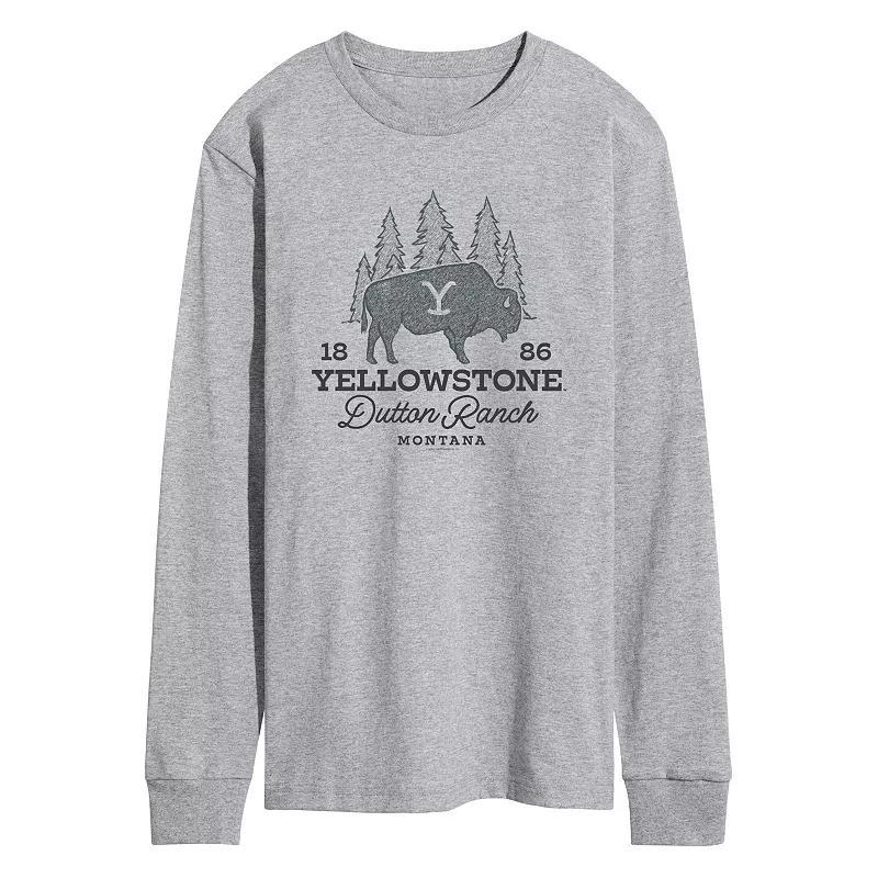 Mens Yellowstone Dutton Ranch Bison Long Sleeve Graphic Tee Grey Gray Product Image