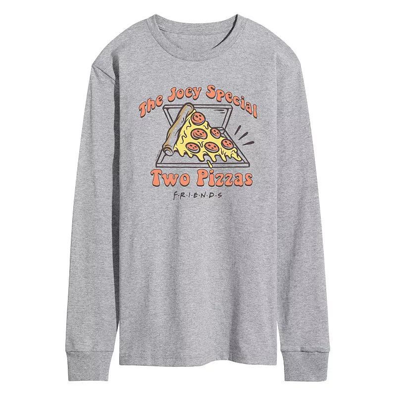 Mens Friends The Joey Special Two Pizzas Long Sleeve Graphic Tee Grey Gray Product Image