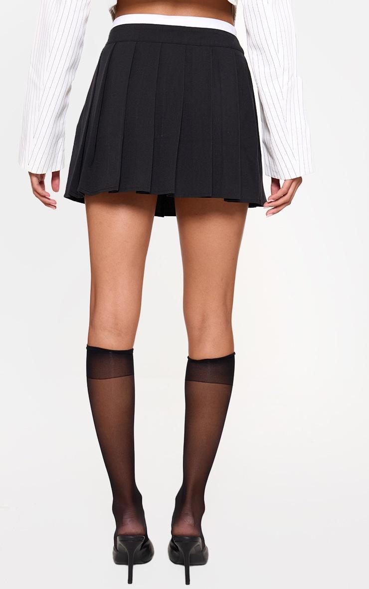 Black Drawstring Double Waistband Tailored Pleated Mini Skirt Product Image