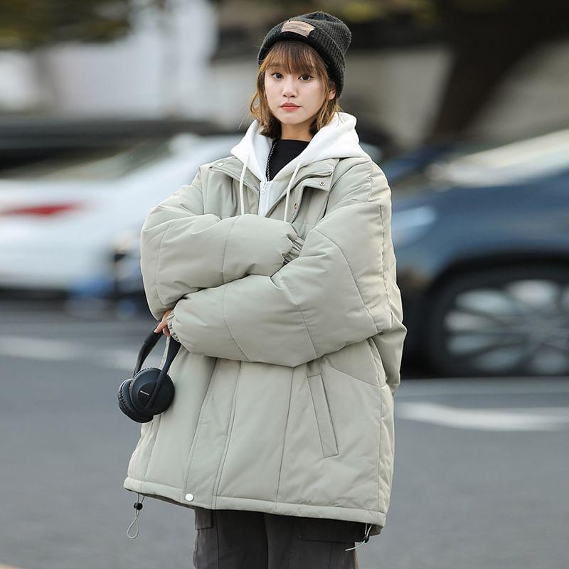 Mock Two-Piece Two-Tone Hooded Padded Zip Jacket Product Image