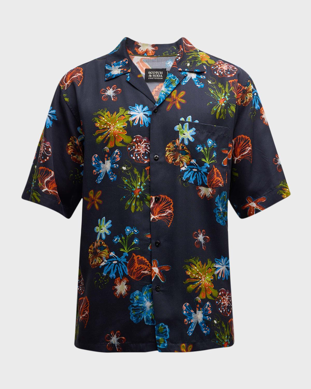 Men's Floral-Print Lyocell Camp Shirt Product Image