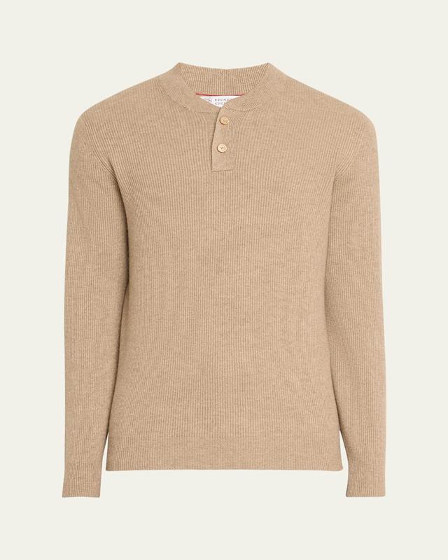 Mens Cashmere Ribbed Henley Sweater Product Image