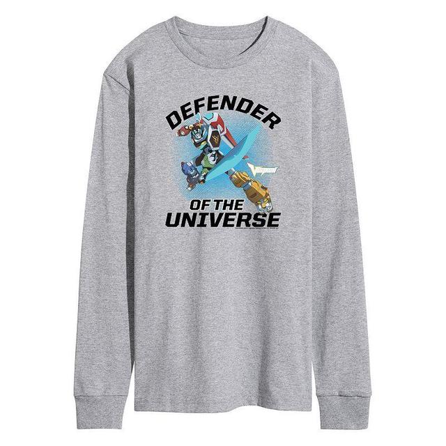 Mens Defender Of The Universe Long Sleeve Graphic Tee Athletic Grey Product Image