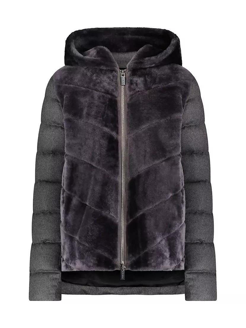 Shearling Lamb Chevron Parka With Cashmere and Wool Sleeves and Back Product Image