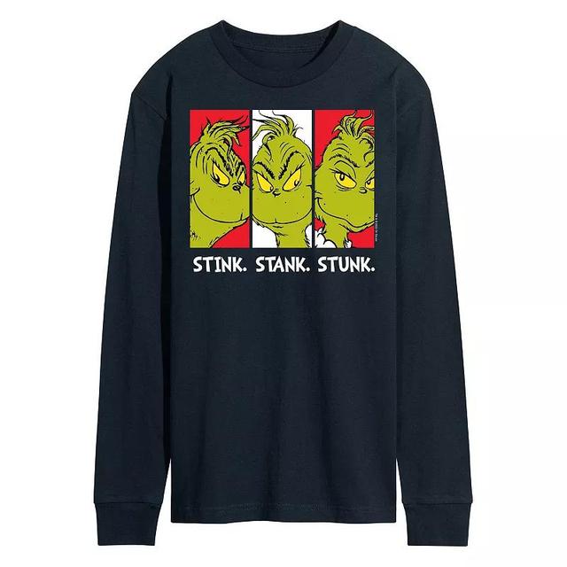 Mens Dr. Seuss Grinch Stink Stank Stunk Long Sleeve Tee Blue Product Image