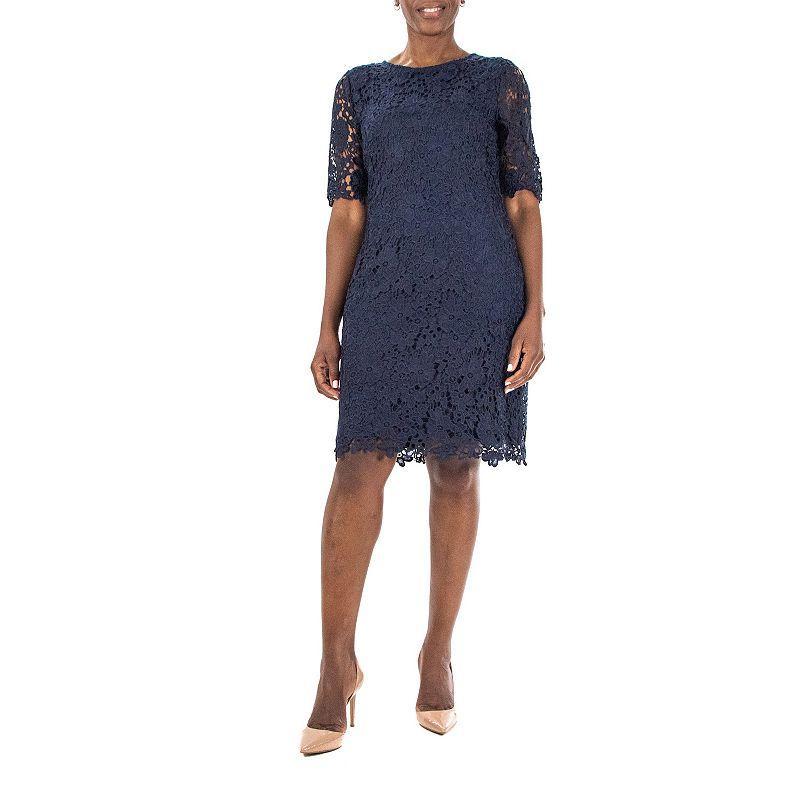 Womens Nina Leonard Floral Lace Sheath Cocktail Dress Blue Product Image