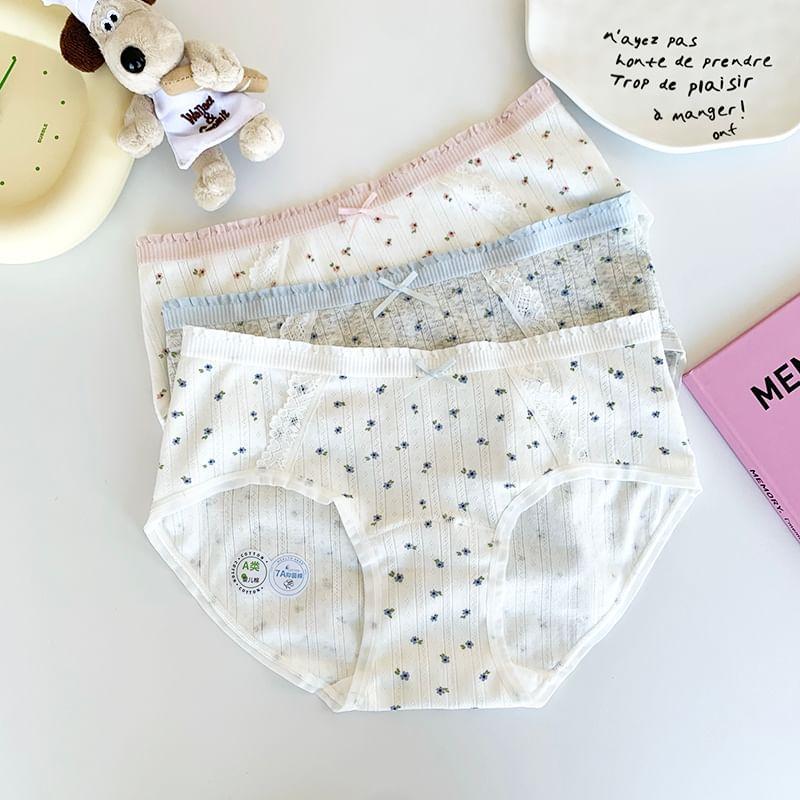 Floral Bow Lace Trim Panty / Set Product Image