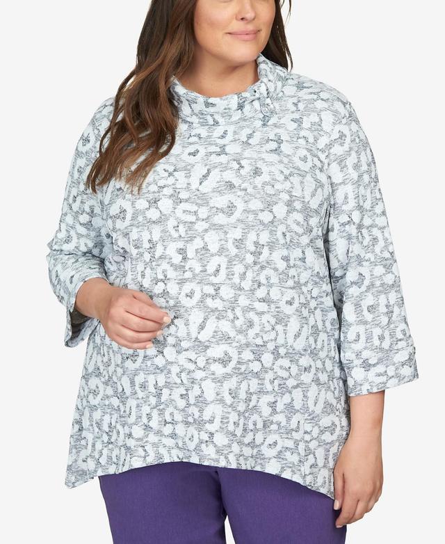 Plus Size Alfred Dunner Point Of View Knit Animal Jacquard Blouse Product Image