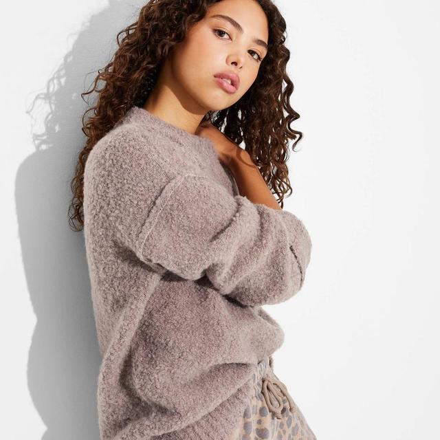 Womens Crewneck Oversized Boucle Pullover Sweater - Wild Fable Taupe L Product Image