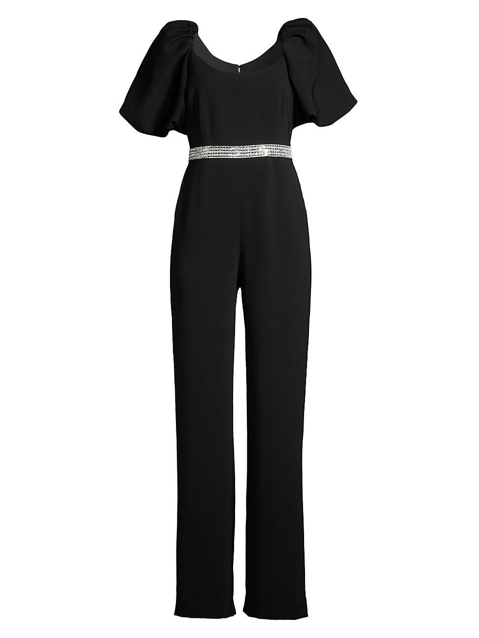 Womens Crystal-Embellished Puff-Sleeve Jumpsuit Product Image