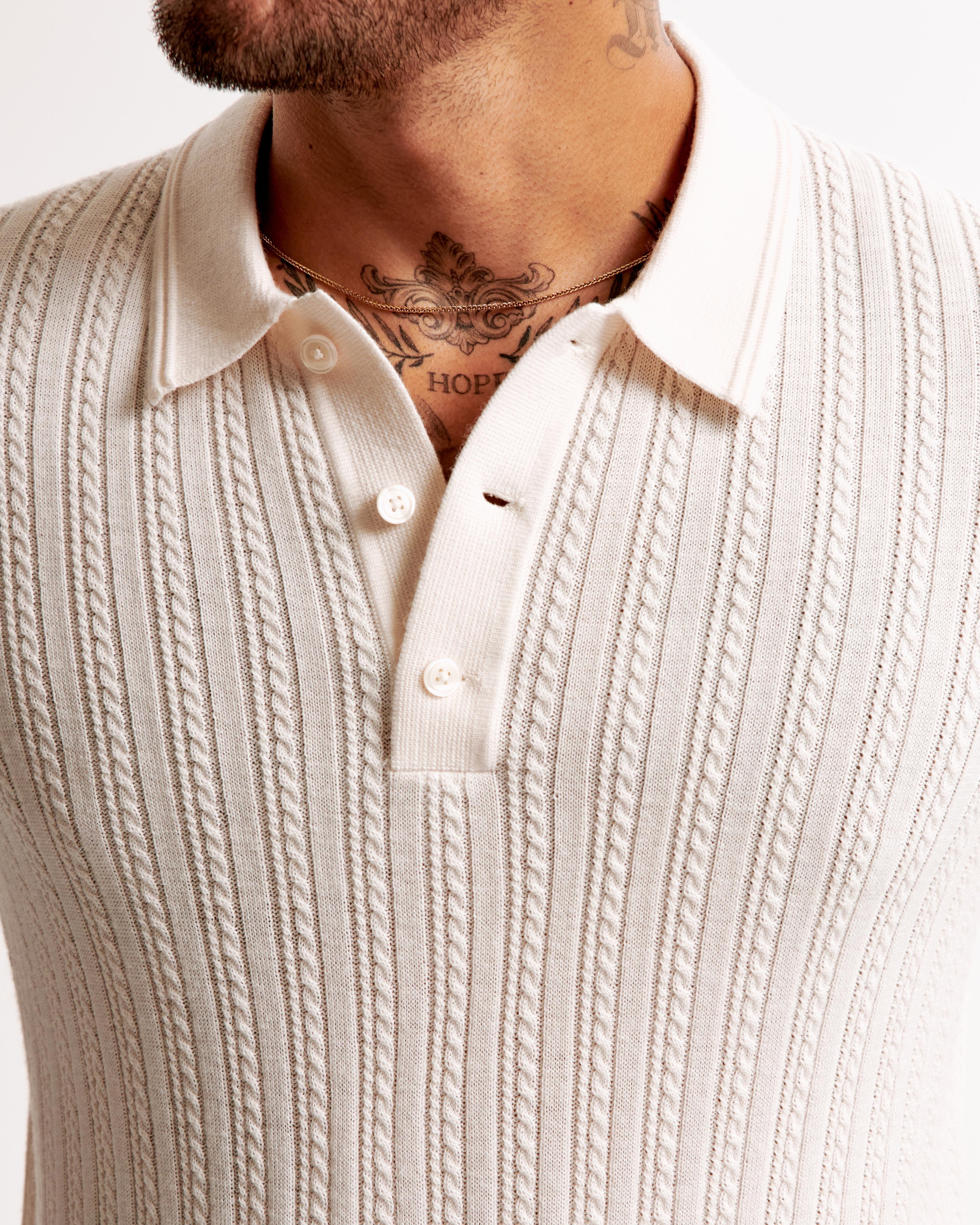 Merino Wool-Blend Cable 3-Button Sweater Polo Product Image