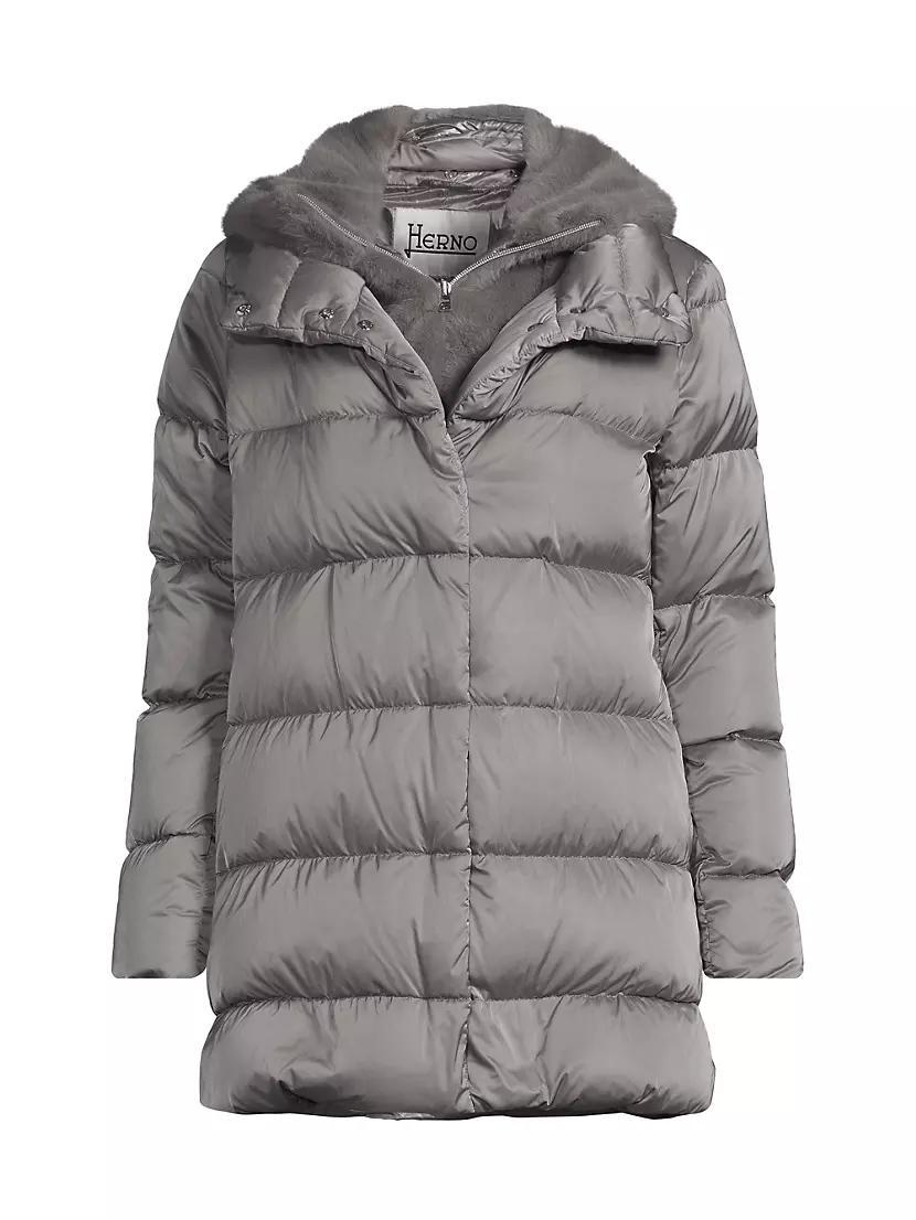 Sateen Faux-Fur Down Puffer Coat Product Image