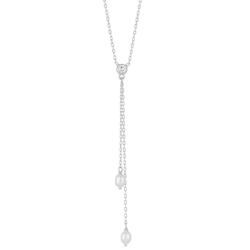 Sunkissed Sterling Cubic Zirconia & Freshwater Cultured Pearl Lariat Necklace, Womens Silver Tone Product Image