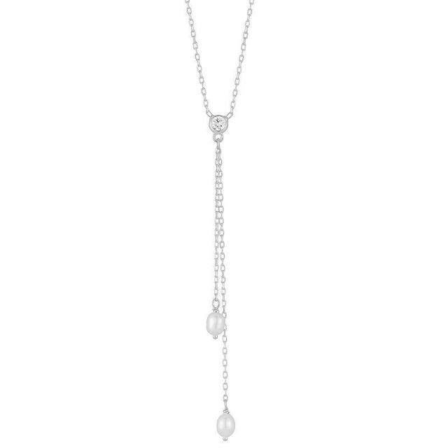 Sunkissed Sterling Cubic Zirconia & Freshwater Cultured Pearl Lariat Necklace, Womens Silver Tone Product Image