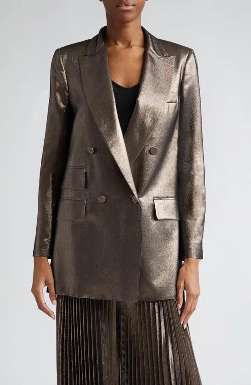 MAX MARA Edro Metallic Silk Blazer Jacket In Bronze Product Image