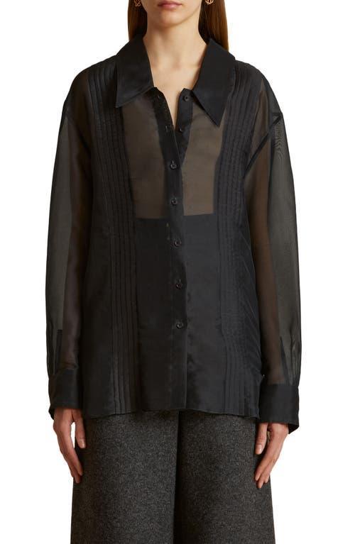 Khaite Nori Pleated Sheer Silk Button-Up Shirt Product Image