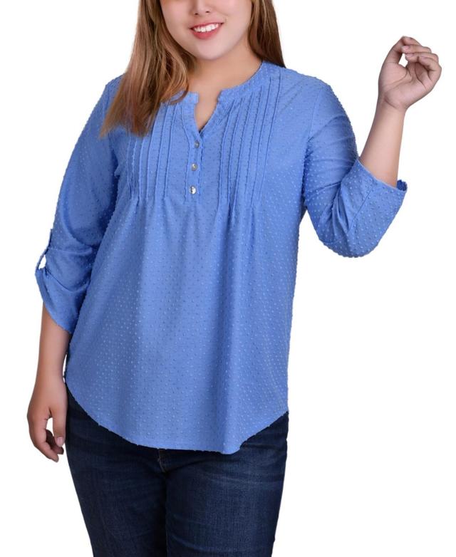 Plus Size 3/4 Tab Sleeve Y-Neck Blouse Product Image