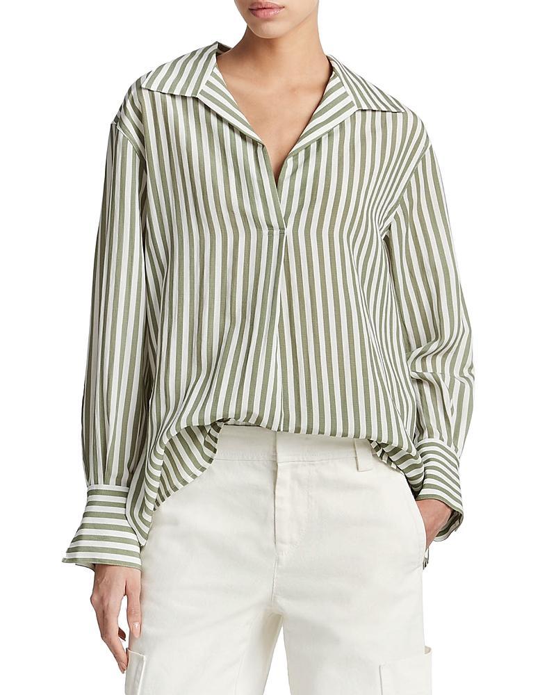 Womens Striped Shaped-Collar Long-Sleeve Top Product Image