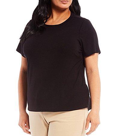 Vince Camuto Plus Size Short Sleeve Crew Neck Solid Knit Tee Shirt Product Image