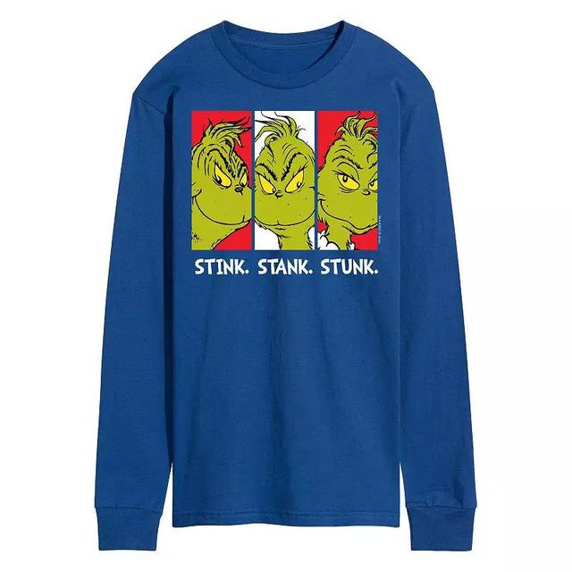 Mens Dr. Seuss Grinch Stink Stank Stunk Long Sleeve Tee Blue Product Image