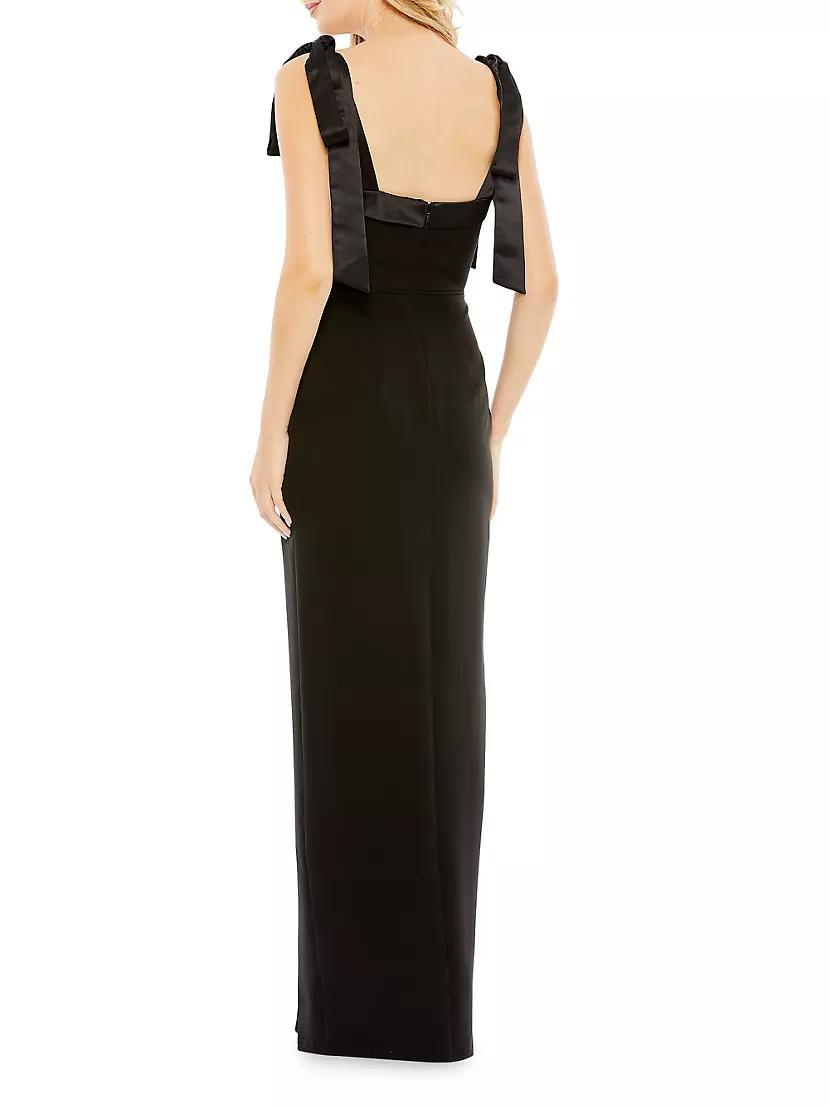 Tie-Shoulder Slit Column Gown Product Image