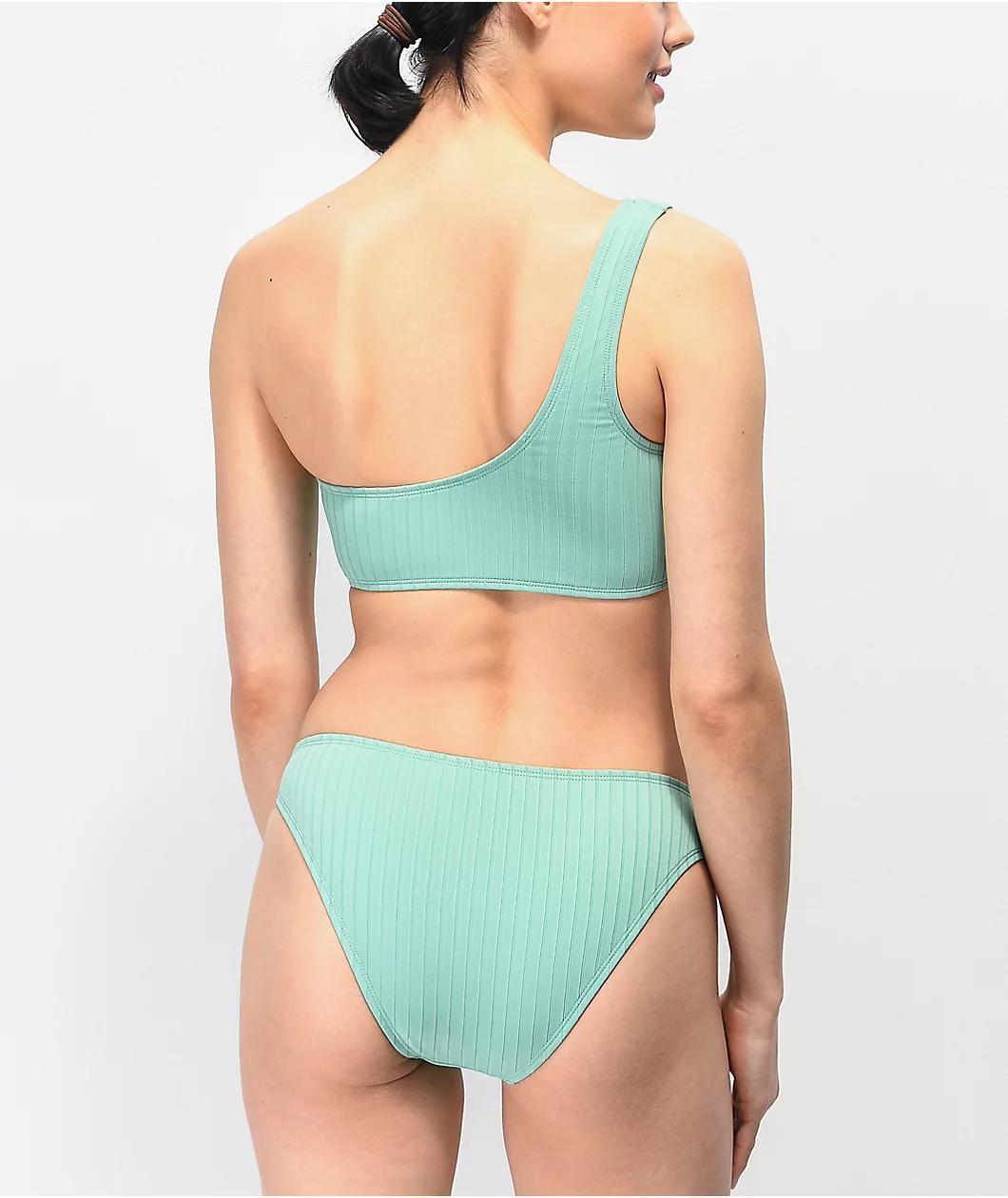 Trillium Kyra Ribbed Mint Cheeky Bikini Bottom Product Image